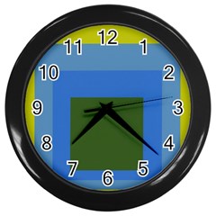 Plaid Green Blue Yellow Wall Clocks (black)