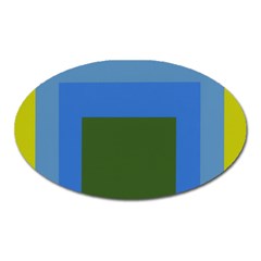 Plaid Green Blue Yellow Oval Magnet