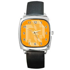 Orange Line Plaid Square Metal Watch