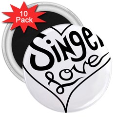 Singer Love Sign Heart 3  Magnets (10 Pack)  by Mariart