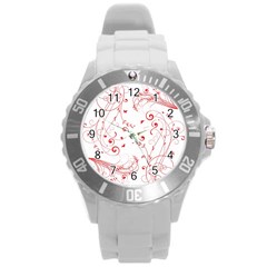 Floral Design Round Plastic Sport Watch (l) by ValentinaDesign