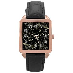 Floral Design Rose Gold Leather Watch 