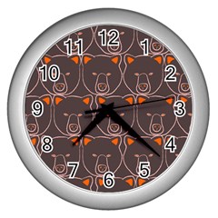 Bears Pattern Wall Clocks (silver)  by Nexatart