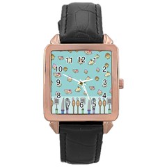 Kawaii Kitchen Border Rose Gold Leather Watch  by Nexatart