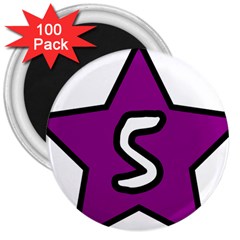 Star Five Purple White 3  Magnets (100 Pack)