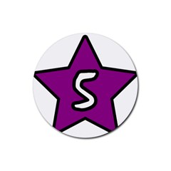 Star Five Purple White Rubber Coaster (round) 