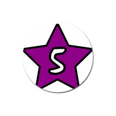 Star Five Purple White Magnet 3  (round)