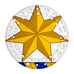 Star Yellow Blue Round Filigree Ornament (two Sides)