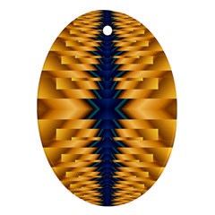 Plaid Blue Gold Wave Chevron Ornament (Oval)