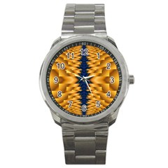 Plaid Blue Gold Wave Chevron Sport Metal Watch