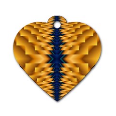 Plaid Blue Gold Wave Chevron Dog Tag Heart (two Sides)