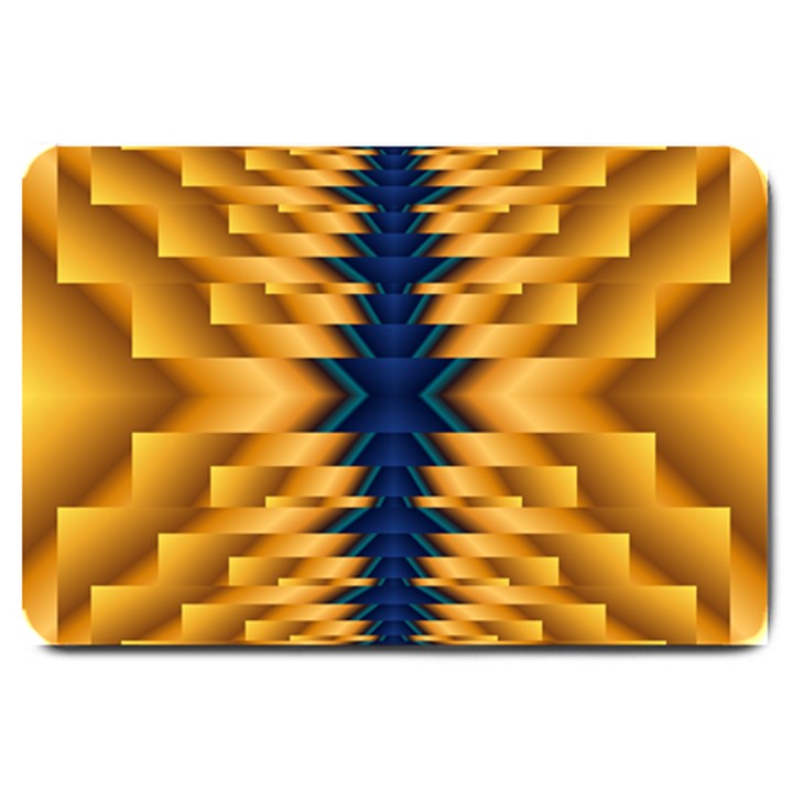 Plaid Blue Gold Wave Chevron Large Doormat 