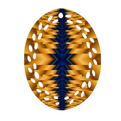 Plaid Blue Gold Wave Chevron Oval Filigree Ornament (Two Sides)