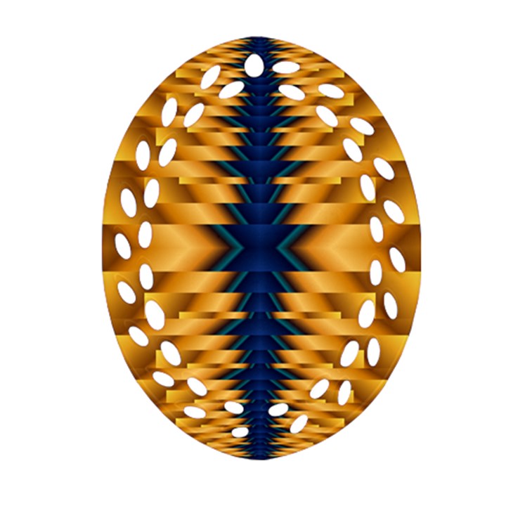 Plaid Blue Gold Wave Chevron Oval Filigree Ornament (Two Sides)