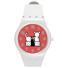 Sushi Cat Japanese Food Round Plastic Sport Watch (m) by Mariart