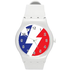 Three Colors Blue White Line Star Round Plastic Sport Watch (m)