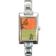 Sunset Orange Green Tree Sun Red Polka Rectangle Italian Charm Watch by Mariart