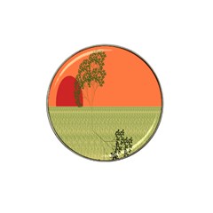 Sunset Orange Green Tree Sun Red Polka Hat Clip Ball Marker (4 Pack)