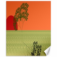 Sunset Orange Green Tree Sun Red Polka Canvas 11  X 14  
