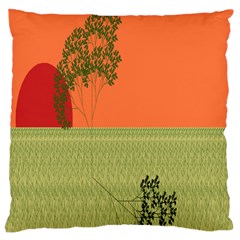 Sunset Orange Green Tree Sun Red Polka Large Cushion Case (two Sides)