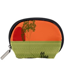 Sunset Orange Green Tree Sun Red Polka Accessory Pouches (small)  by Mariart