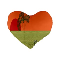 Sunset Orange Green Tree Sun Red Polka Standard 16  Premium Flano Heart Shape Cushions