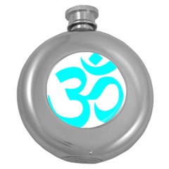 Hindu Om Symbol (cyan) Round Hip Flask (5 Oz) by abbeyz71