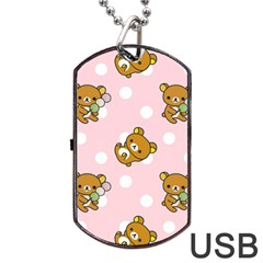 Kawaii Bear Pattern Dog Tag Usb Flash (two Sides) by Nexatart