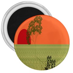 Sunset Orange Green Tree Sun Red Polka 3  Magnets by Mariart