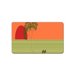 Sunset Orange Green Tree Sun Red Polka Magnet (name Card) by Mariart