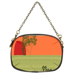 Sunset Orange Green Tree Sun Red Polka Chain Purses (one Side)  by Mariart