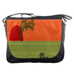 Sunset Orange Green Tree Sun Red Polka Messenger Bags by Mariart