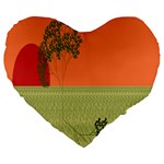 Sunset Orange Green Tree Sun Red Polka Large 19  Premium Heart Shape Cushions Front