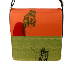 Sunset Orange Green Tree Sun Red Polka Flap Messenger Bag (l)  by Mariart