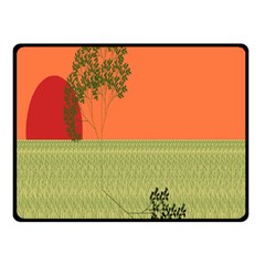 Sunset Orange Green Tree Sun Red Polka Double Sided Fleece Blanket (small) 