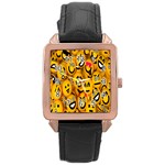 Smileys Linus Face Mask Cute Yellow Rose Gold Leather Watch  Front