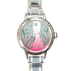 Toggle The Widget Bar Leaf Green Pink Round Italian Charm Watch by Mariart