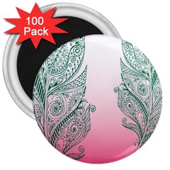 Toggle The Widget Bar Leaf Green Pink 3  Magnets (100 Pack) by Mariart