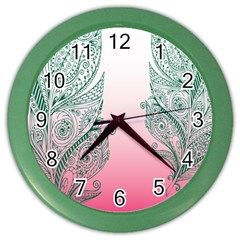 Toggle The Widget Bar Leaf Green Pink Color Wall Clocks by Mariart