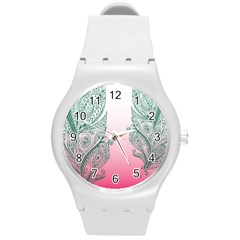 Toggle The Widget Bar Leaf Green Pink Round Plastic Sport Watch (m)