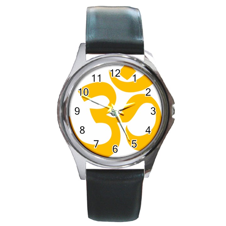 Hindu Gold Symbol (Gold) Round Metal Watch