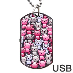 Cute Doodle Wallpaper Cute Kawaii Doodle Cats Dog Tag Usb Flash (two Sides) by Nexatart