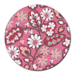 Pink Flower Pattern Round Mousepads by Nexatart