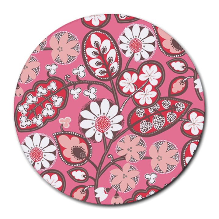 Pink Flower Pattern Round Mousepads