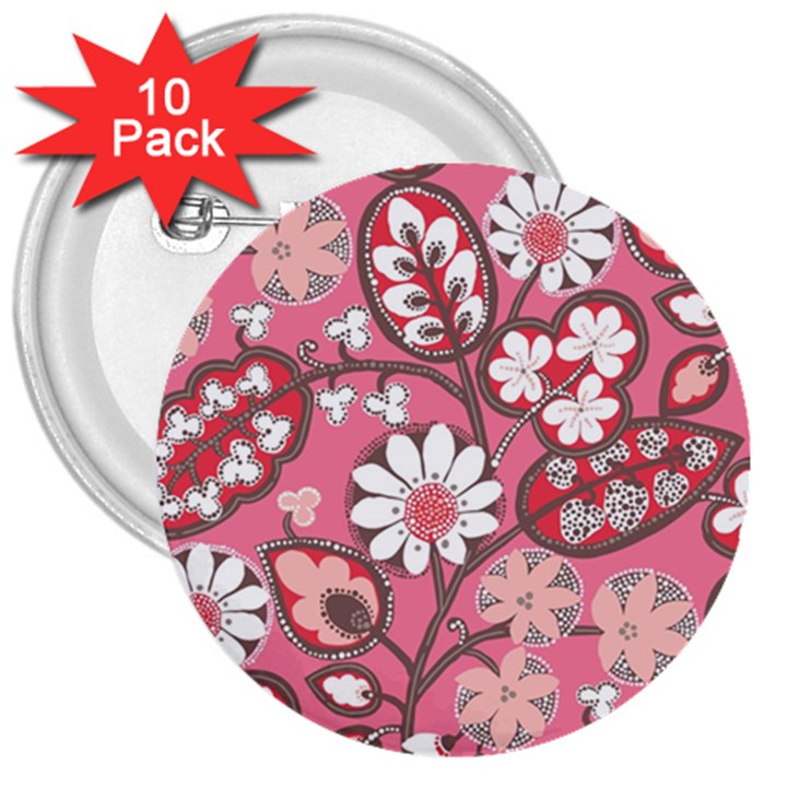 Pink Flower Pattern 3  Buttons (10 pack) 