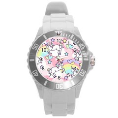 Unicorn Rainbow Round Plastic Sport Watch (l)