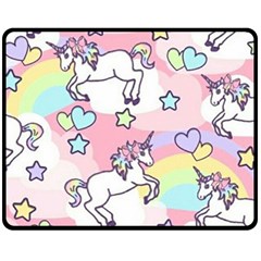 Unicorn Rainbow Double Sided Fleece Blanket (medium)  by Nexatart