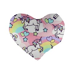 Unicorn Rainbow Standard 16  Premium Flano Heart Shape Cushions by Nexatart