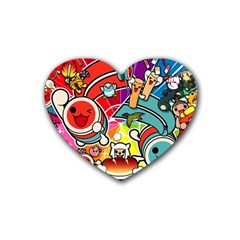 Cute Doodles Wallpaper Background Heart Coaster (4 Pack)  by Nexatart