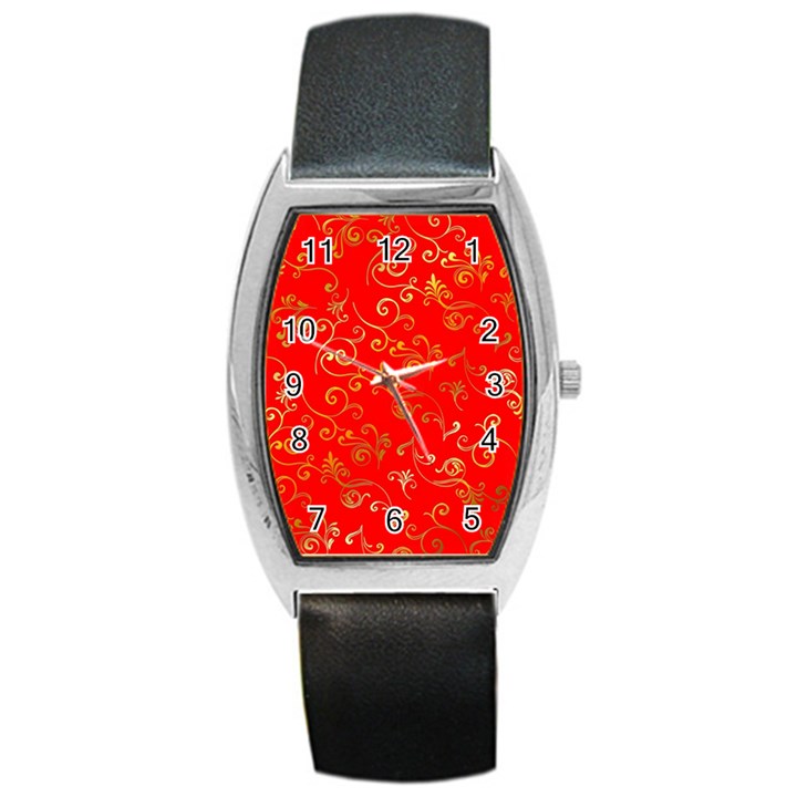 Golden Swrils Pattern Background Barrel Style Metal Watch